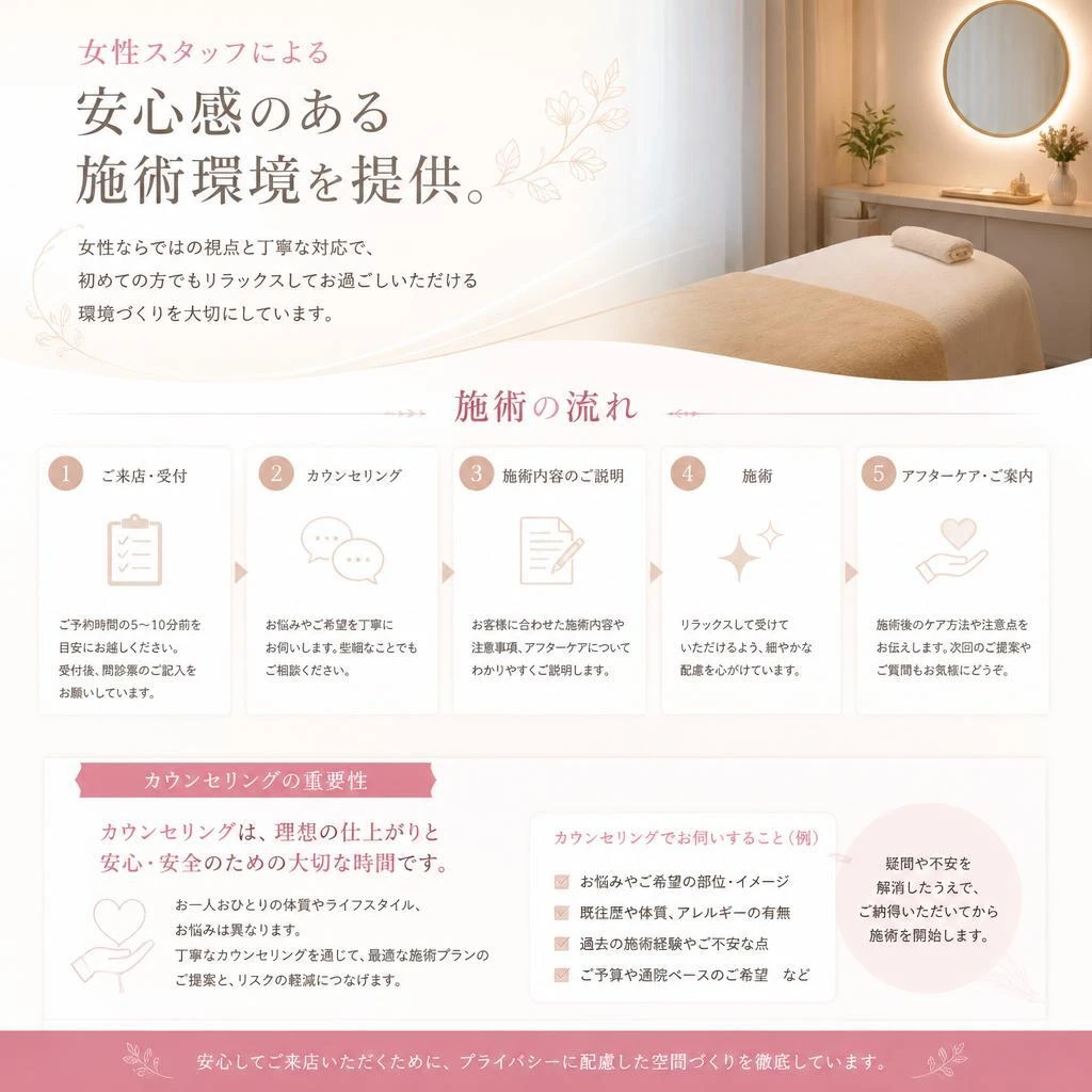 当院の特長：女性専用の安心施術